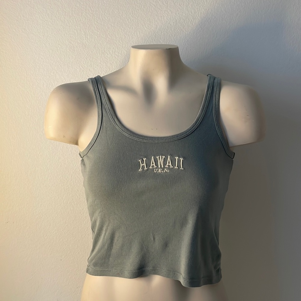 Hawaii Embroidered Teal Crop Top